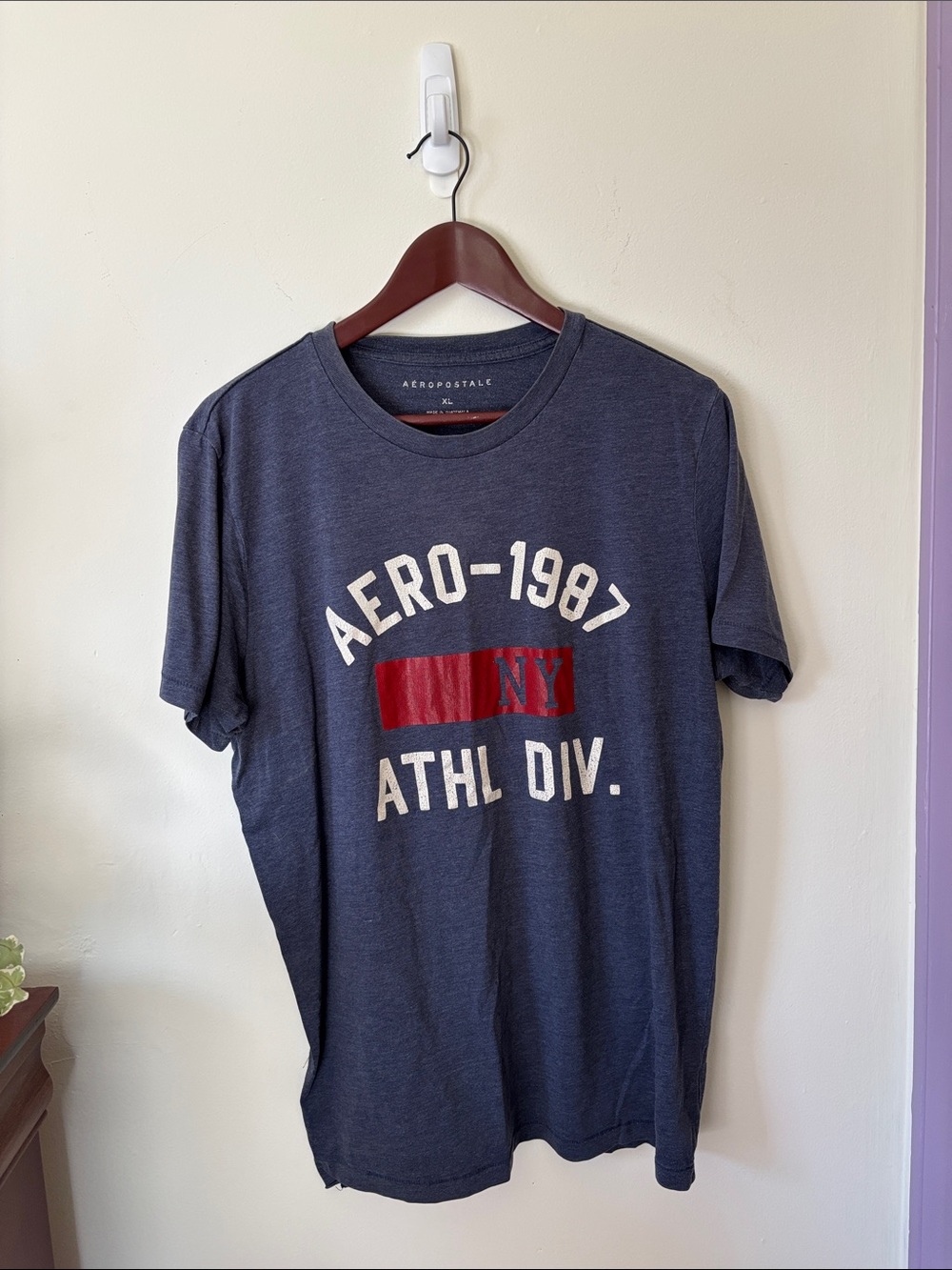 Aeropostale Navy Graphic Tee with Red and White Chest Print